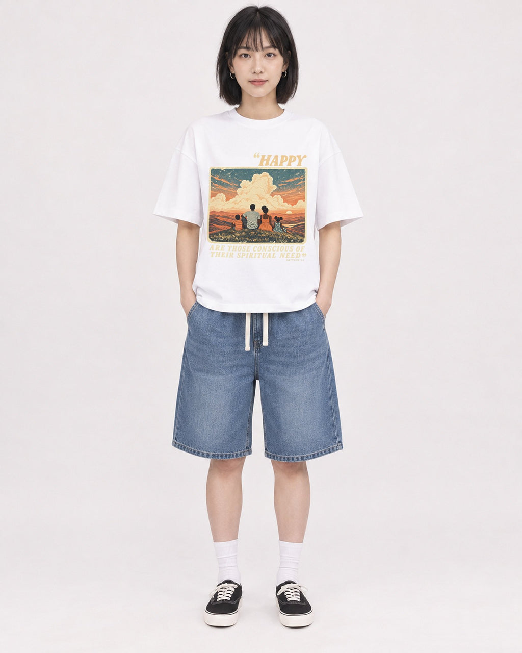Mockup Boxy Heavyweight Tee White female full-body 11