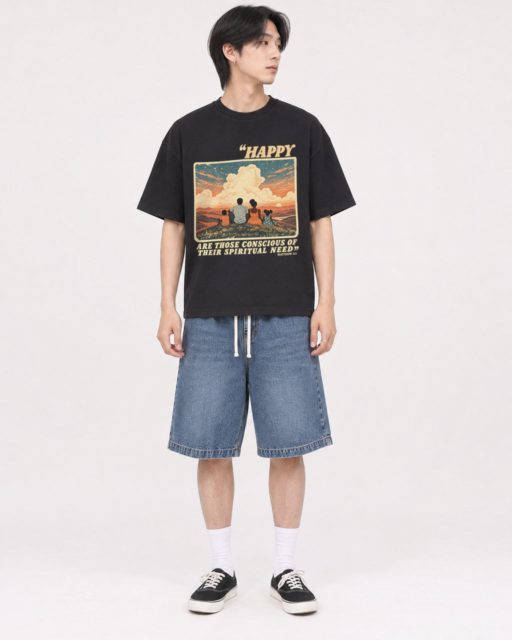 Mockup Boxy Heavyweight Tee Black male full-body 11