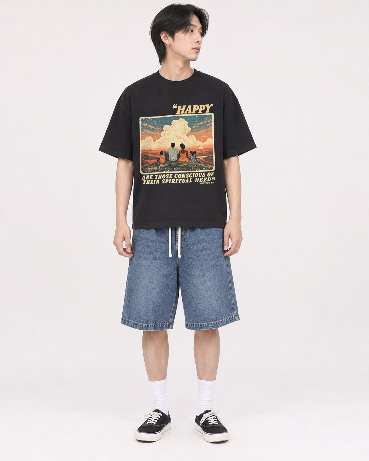 Mockup Boxy Heavyweight Tee Black male full-body 11
