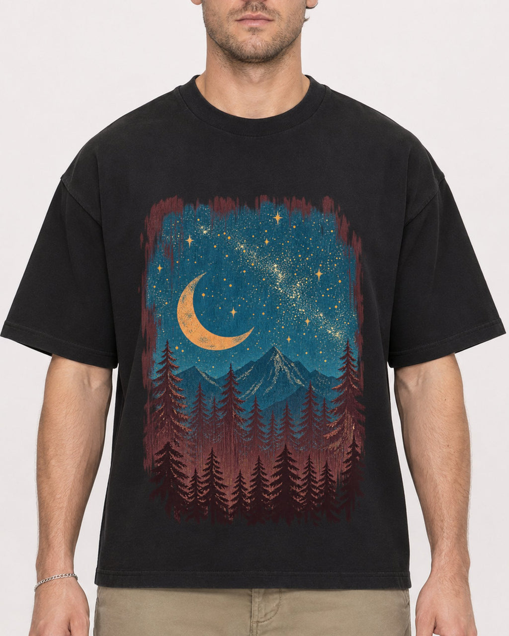 Mockup Boxy Heavyweight Tee Black male close-up 08