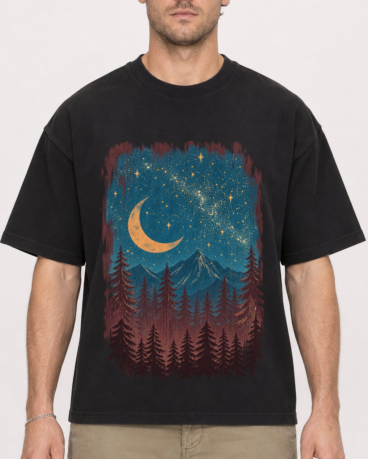Mockup Boxy Heavyweight Tee Black male close-up 08