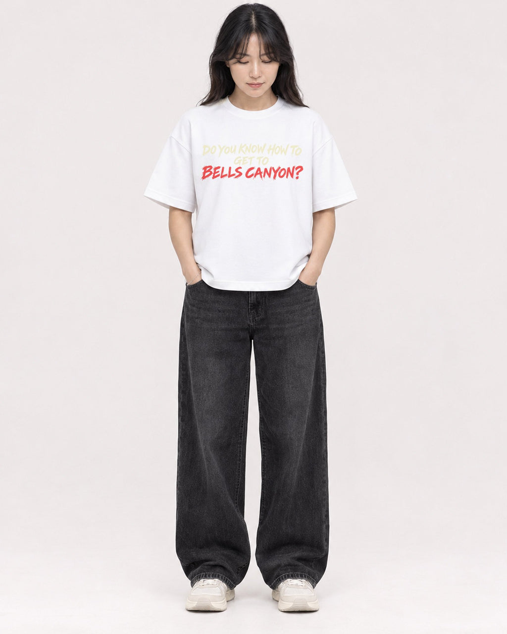 Mockup Boxy Heavyweight Tee White female full-body 13
