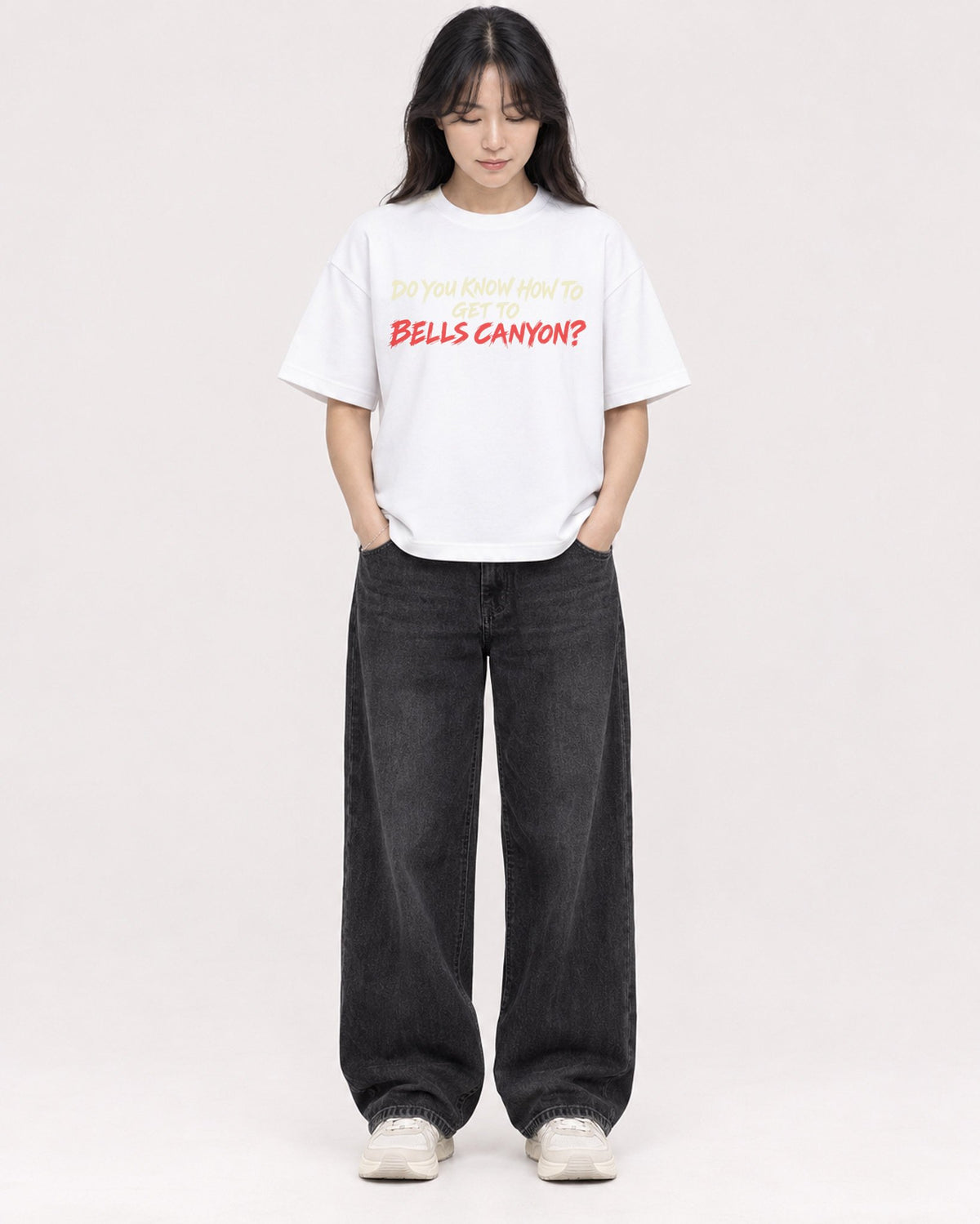 Mockup Boxy Heavyweight Tee White female full-body 13