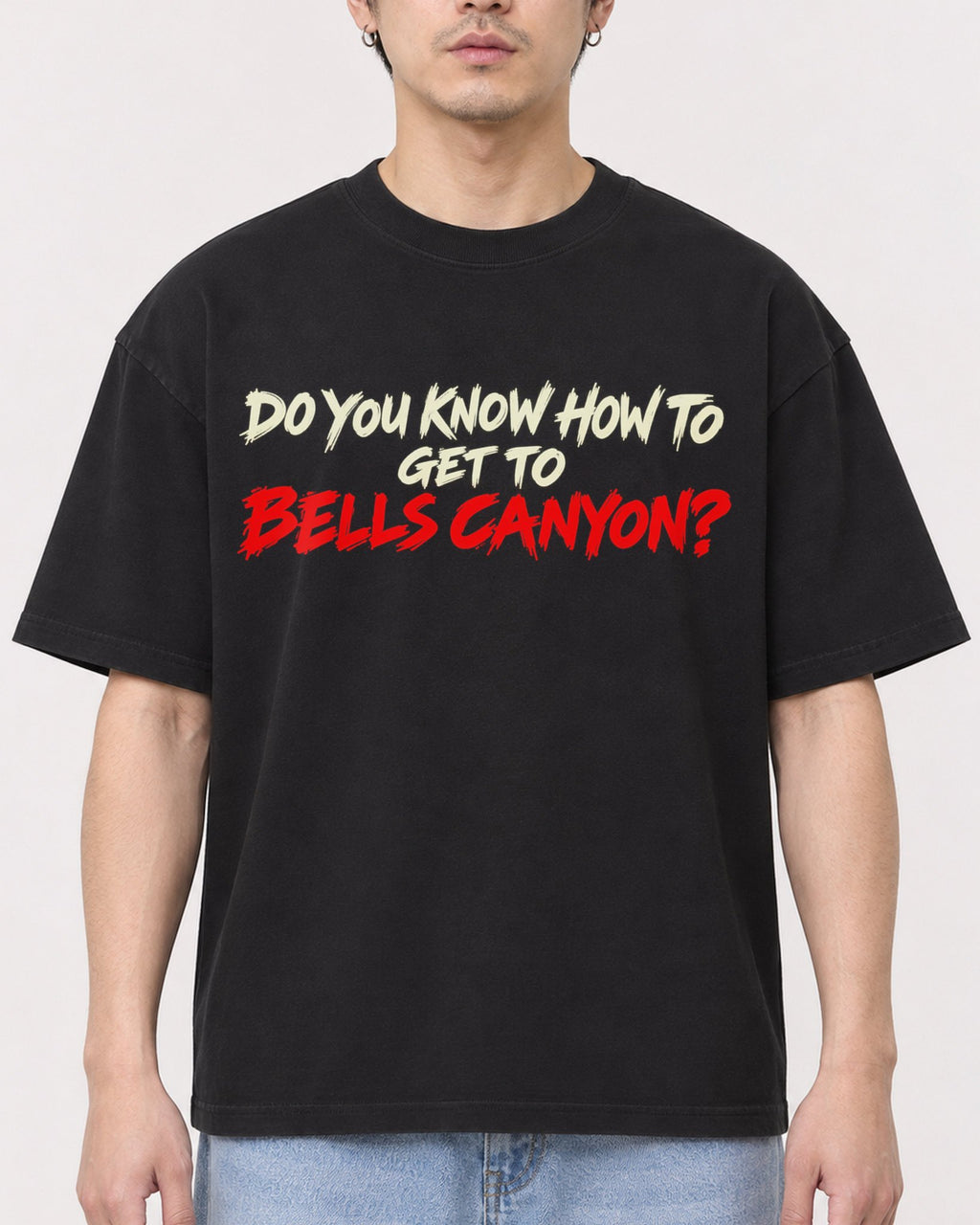 Mockup Boxy Heavyweight Tee Black male close-up 13