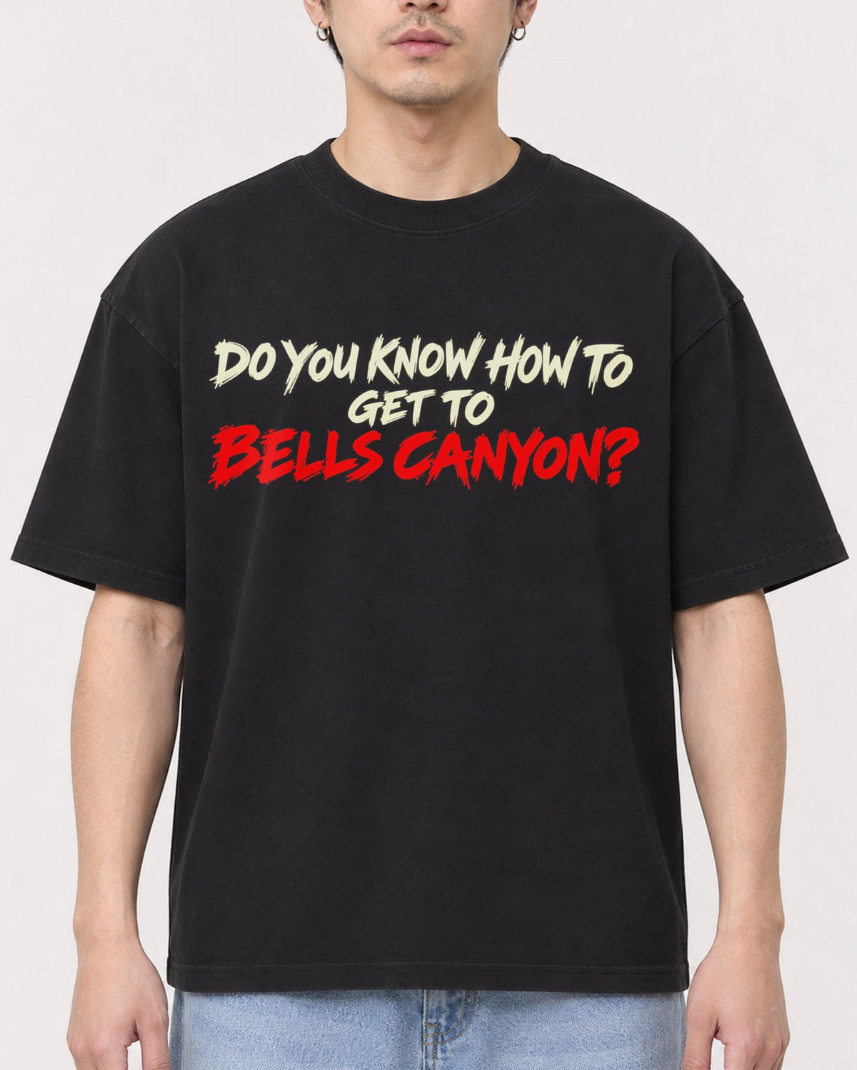Mockup Boxy Heavyweight Tee Black male close-up 13