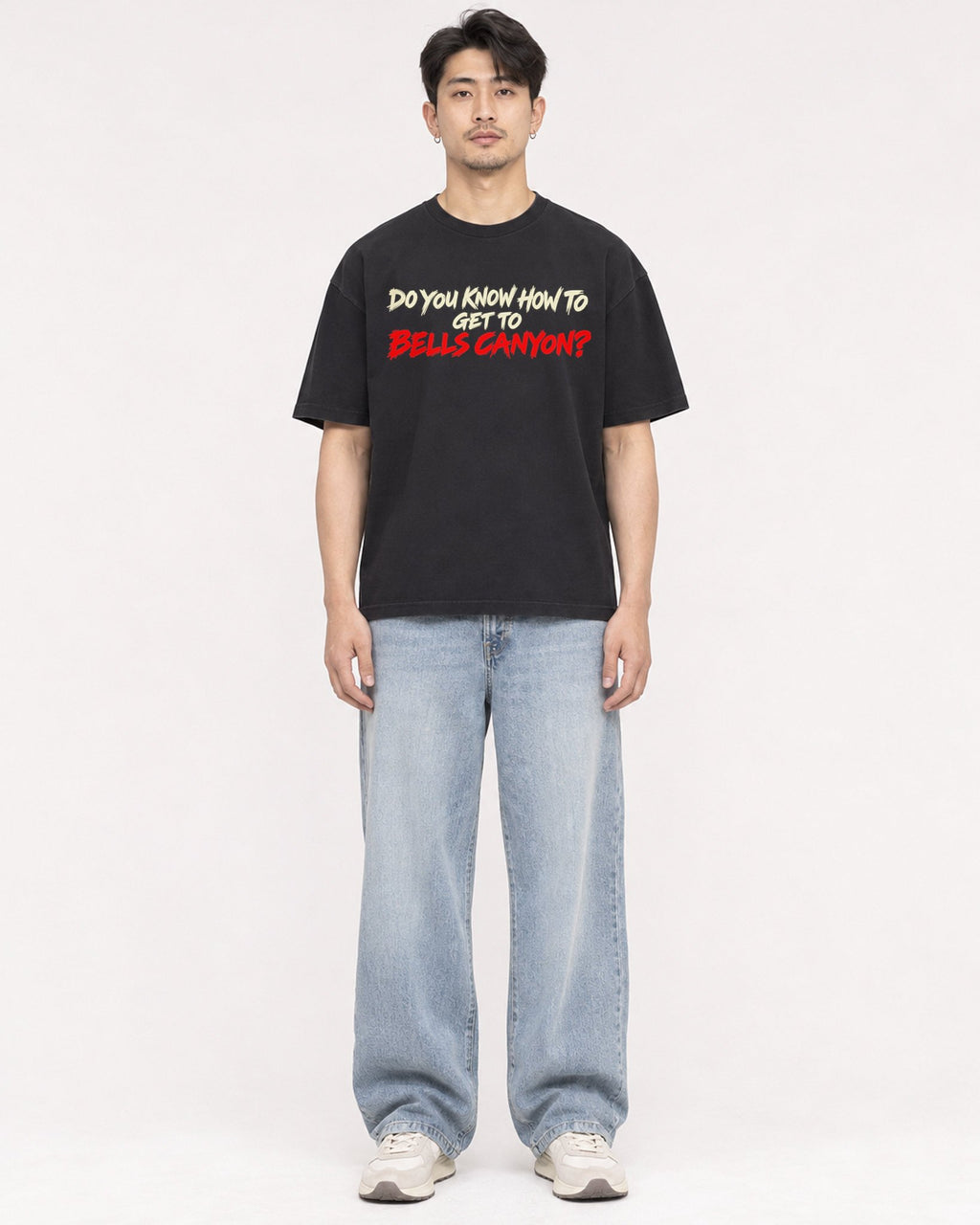 Mockup Boxy Heavyweight Tee Black male full-body 13