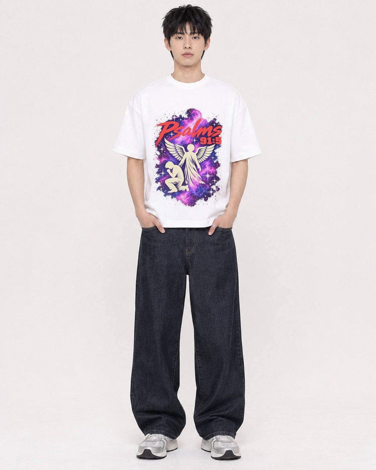 Mockup Boxy Heavyweight Tee White male full-body 01