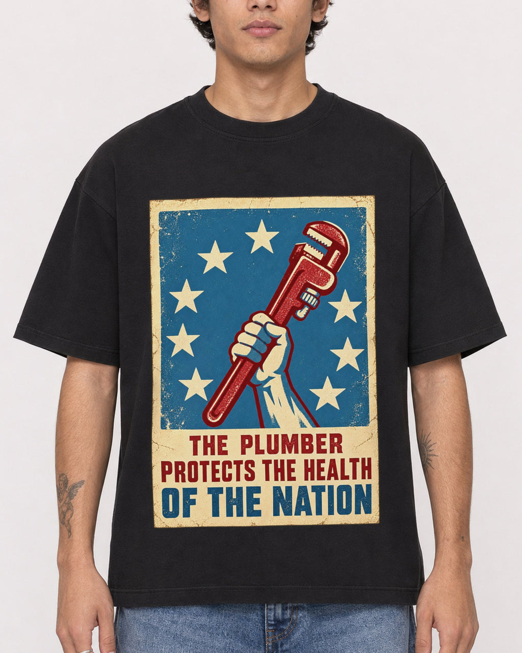 Mockup Boxy Heavyweight Tee Black male close-up 06