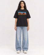Mockup Boxy Heavyweight Tee Black female full-body 07