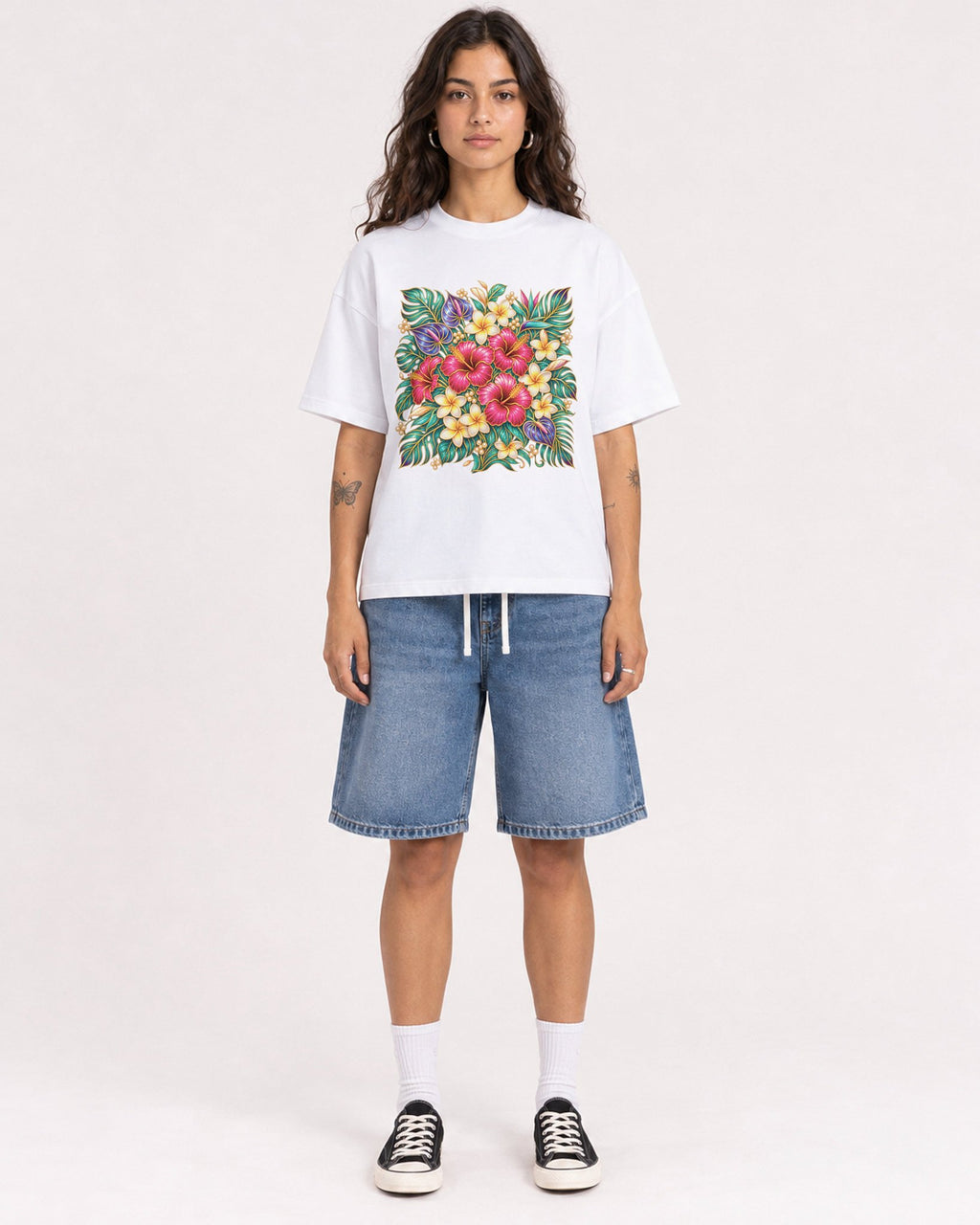 Mockup Boxy Heavyweight Tee White female full-body 06