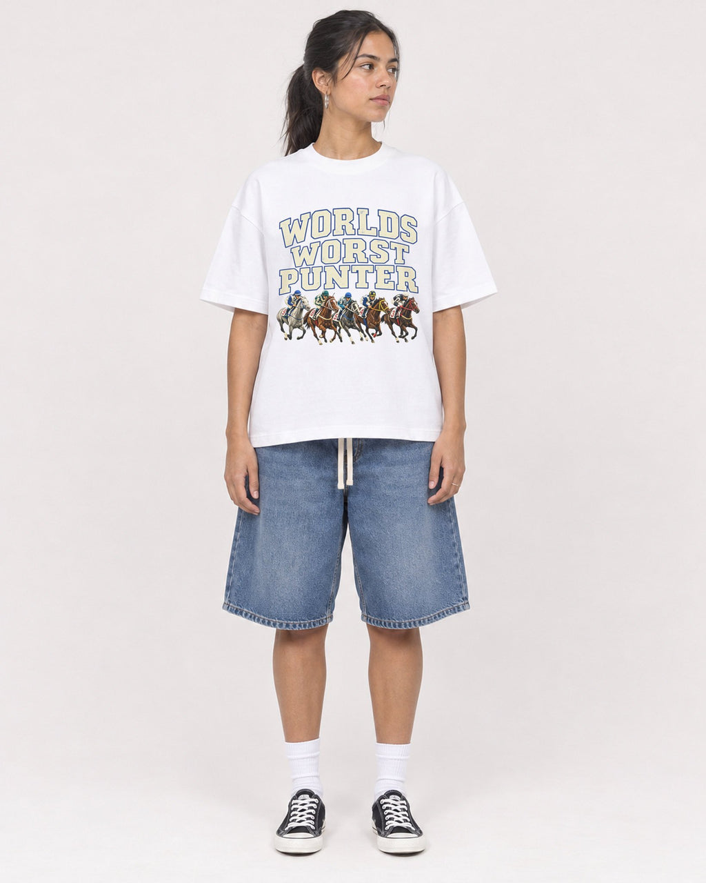 Mockup Boxy Heavyweight Tee White female full-body 16