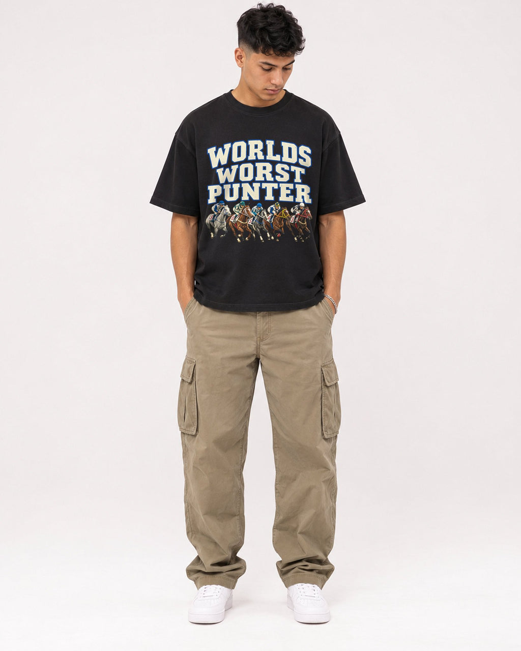 Mockup Boxy Heavyweight Tee Black male full-body 16