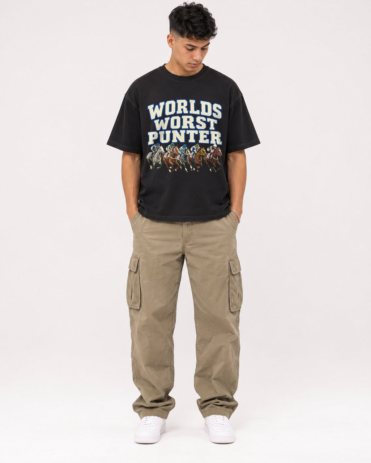 Mockup Boxy Heavyweight Tee Black male full-body 16