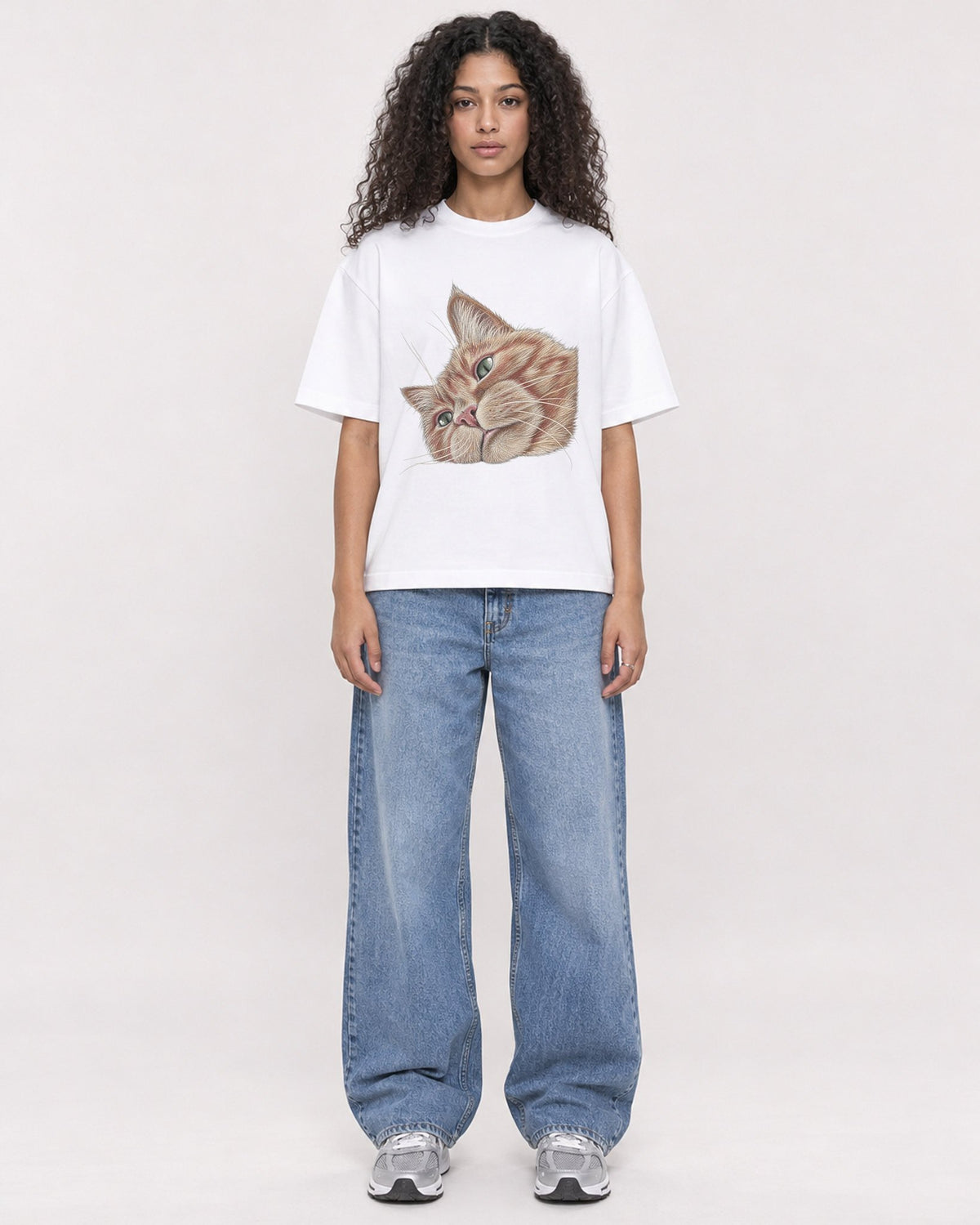 Mockup Boxy Heavyweight Tee White female full-body 10