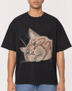 Mockup Boxy Heavyweight Tee Black male close-up 10