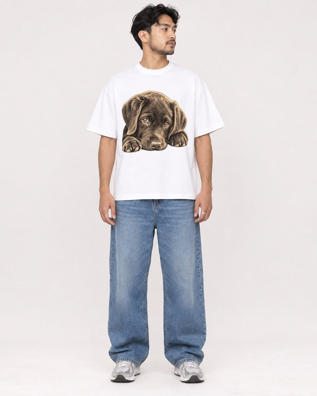 Mockup Boxy Heavyweight Tee White male full-body 02