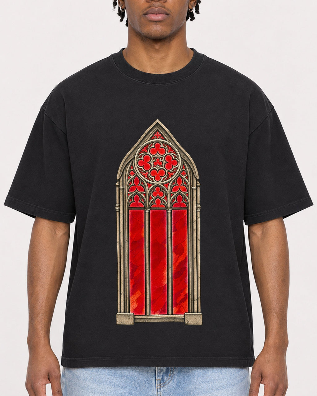 Mockup Boxy Heavyweight Tee Black male close-up 05