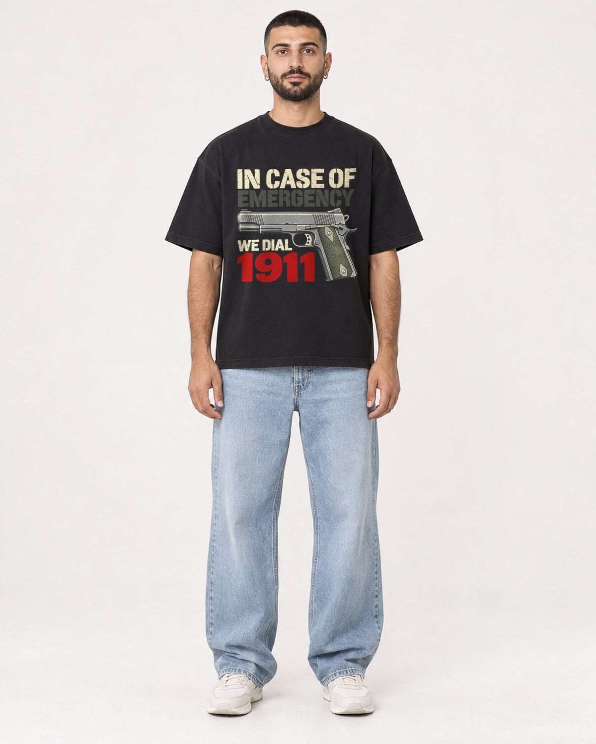 Mockup Boxy Heavyweight Tee Black male full-body 37