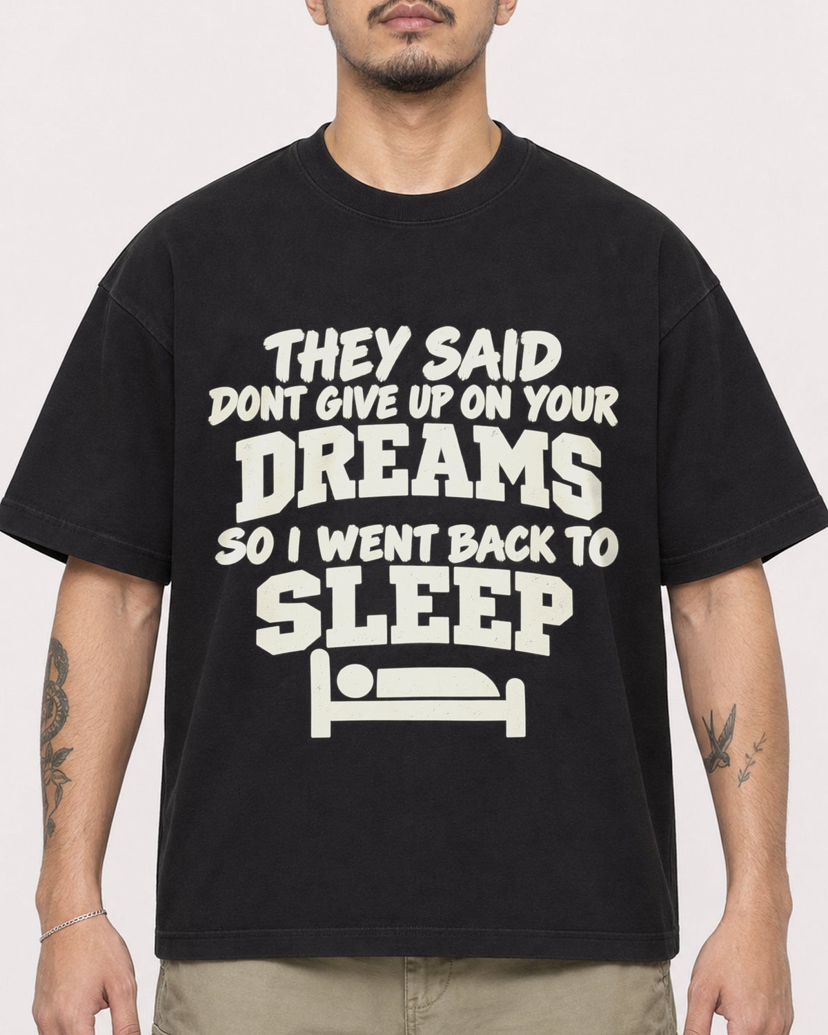 Mockup Boxy Heavyweight Tee Black male close-up 12