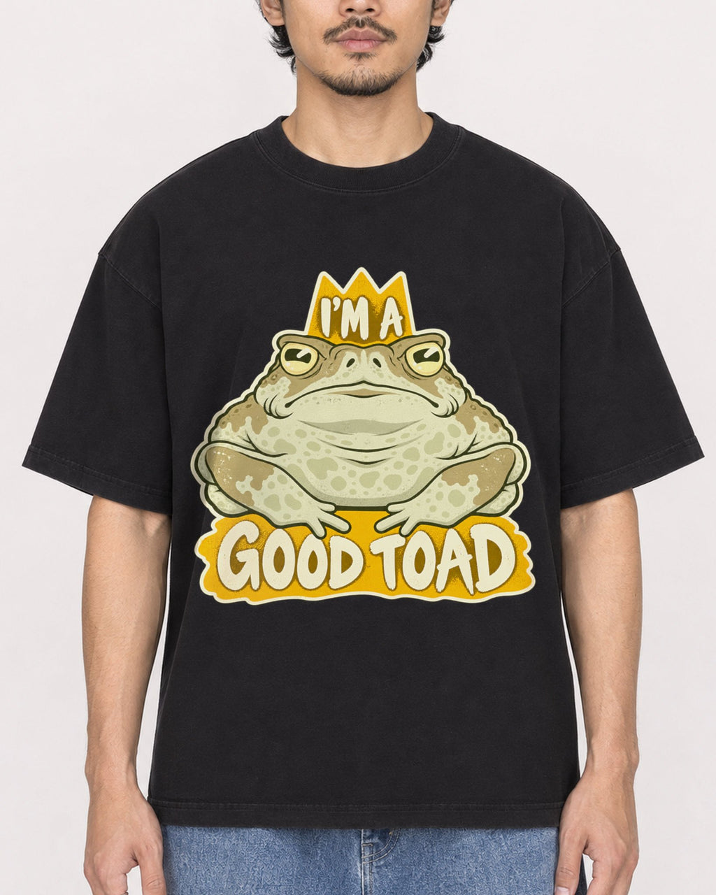 Mockup Boxy Heavyweight Tee Black male close-up 02