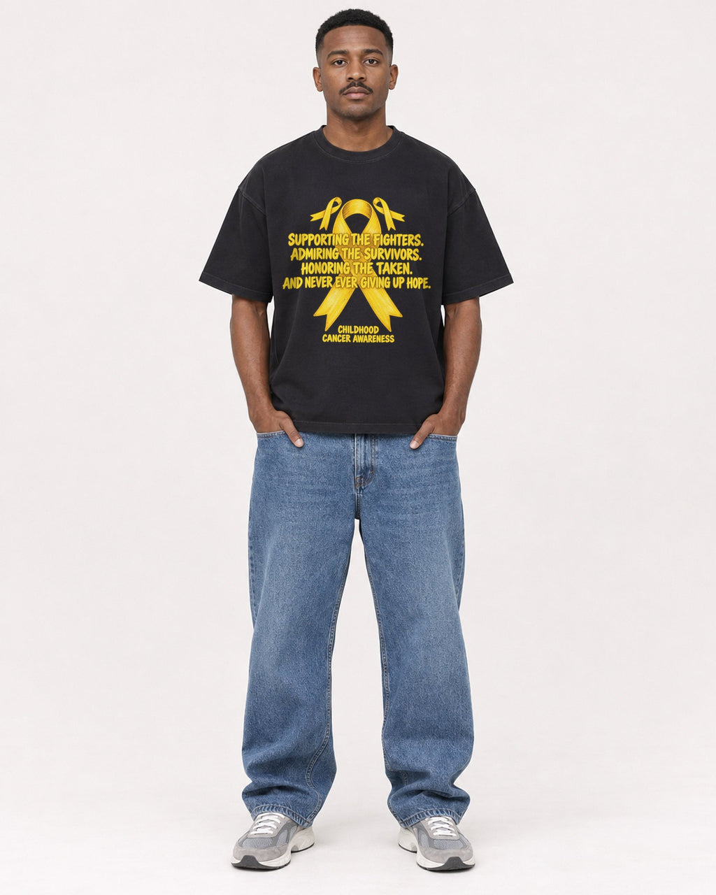 Mockup Boxy Heavyweight Tee Black male full-body 14