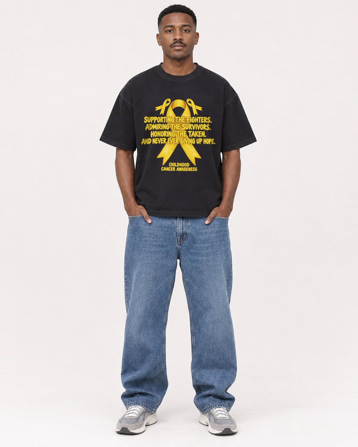 Mockup Boxy Heavyweight Tee Black male full-body 14