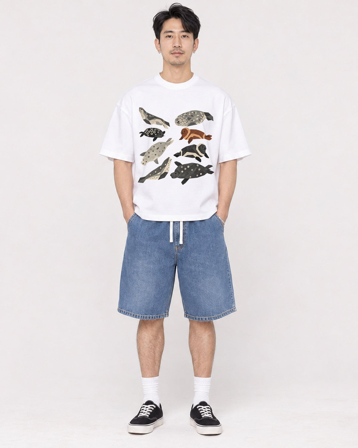 Mockup Boxy Heavyweight Tee White male full-body 13