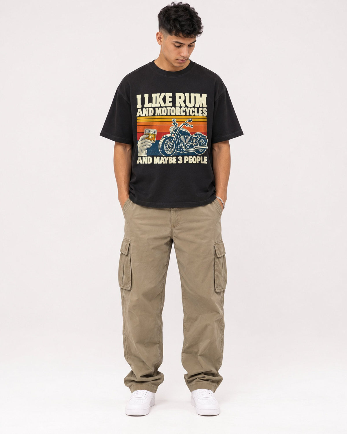 Mockup Boxy Heavyweight Tee Black male full-body 16