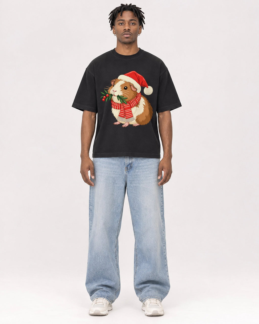 Mockup Boxy Heavyweight Tee Black male full-body 05