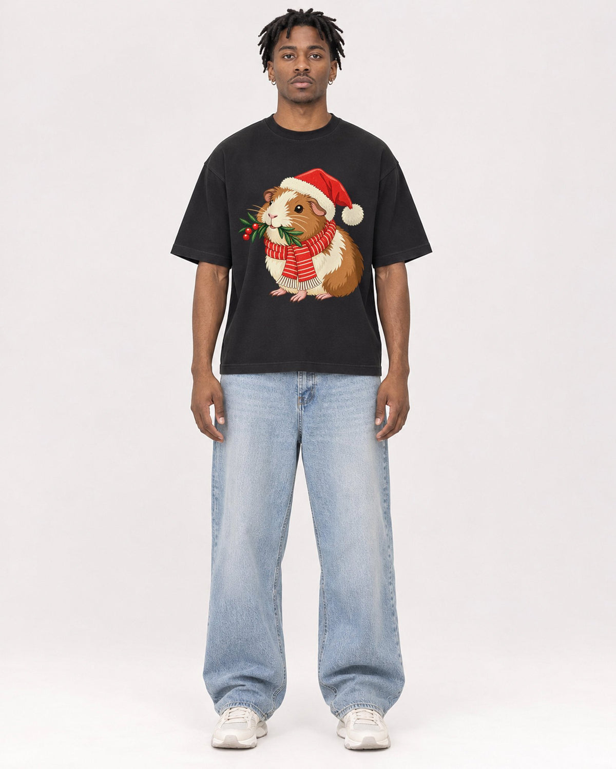 Mockup Boxy Heavyweight Tee Black male full-body 05