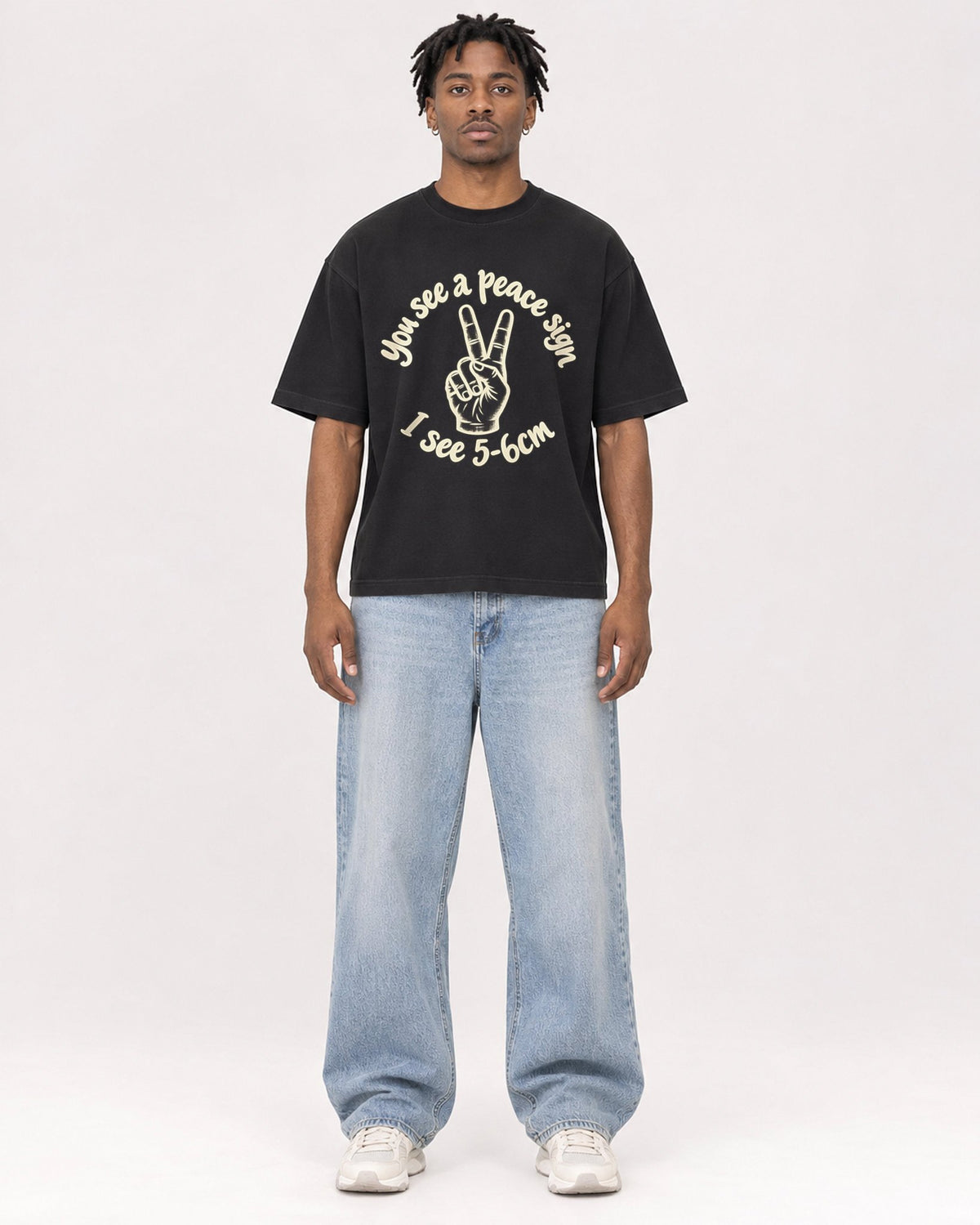 Mockup Boxy Heavyweight Tee Black male full-body 05