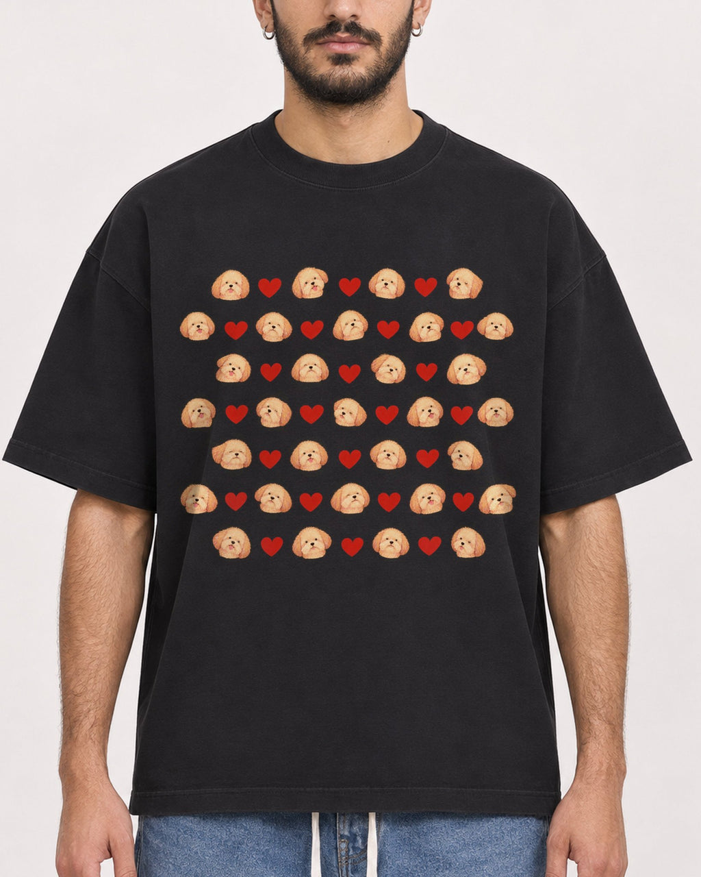 Mockup Boxy Heavyweight Tee Black male close-up 07