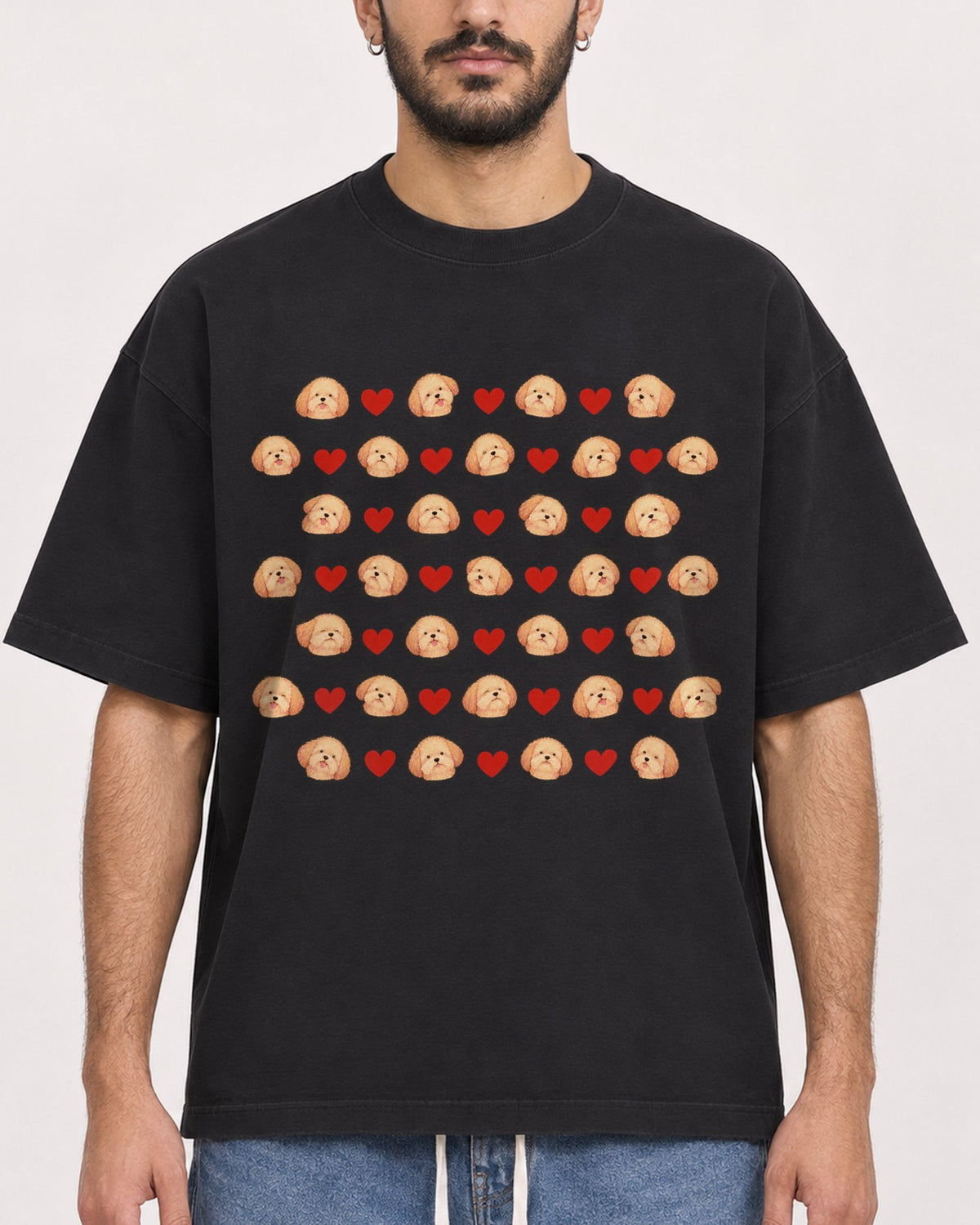 Mockup Boxy Heavyweight Tee Black male close-up 07