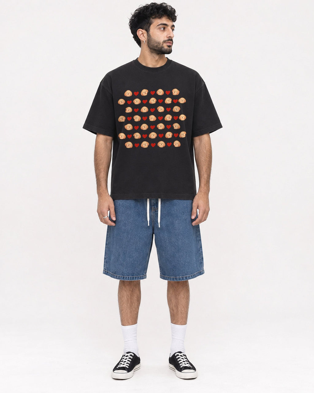 Mockup Boxy Heavyweight Tee Black male full-body 07