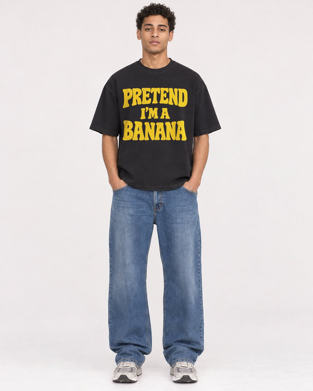 Mockup Boxy Heavyweight Tee Black male full-body 10