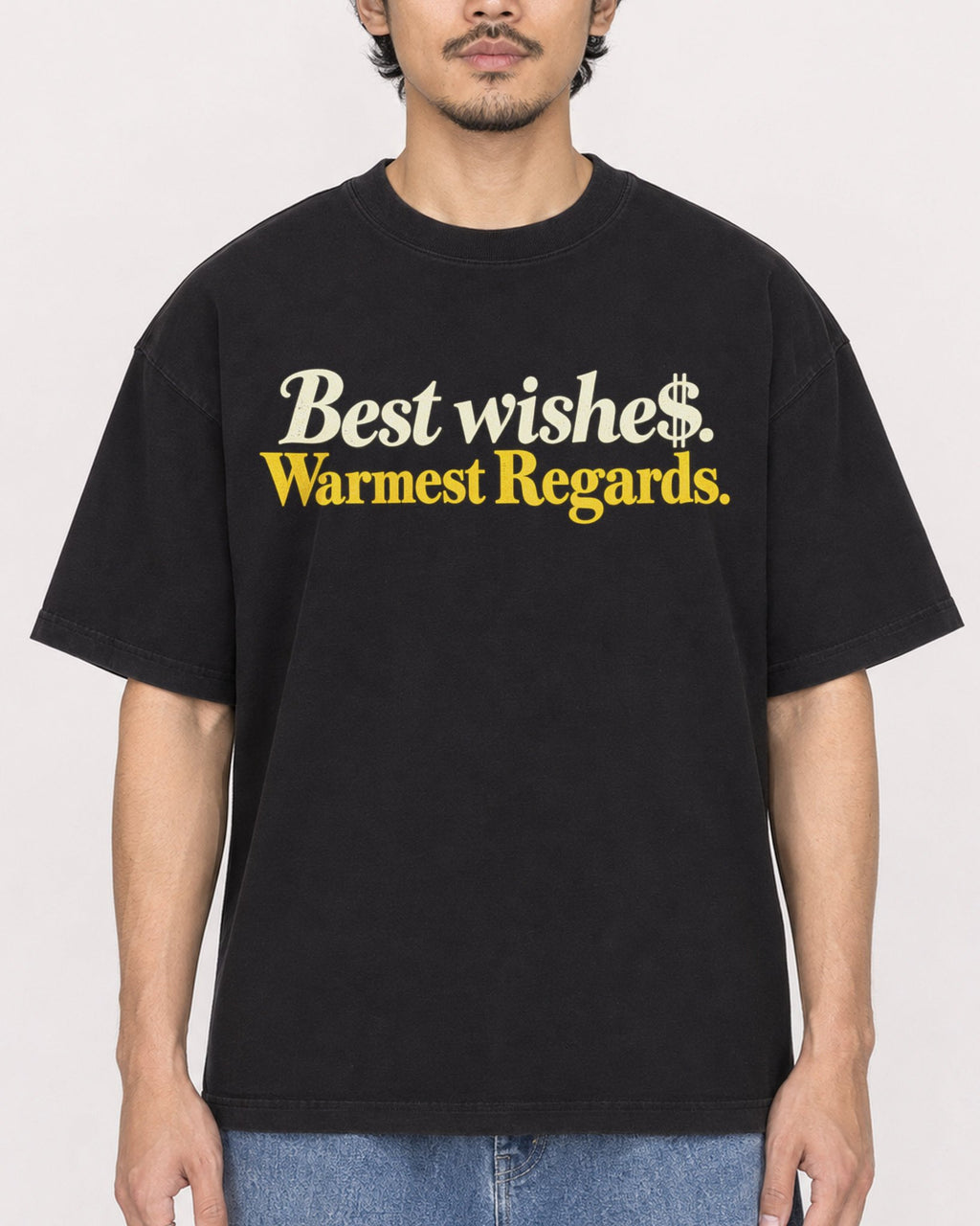 Mockup Boxy Heavyweight Tee Black male close-up 02