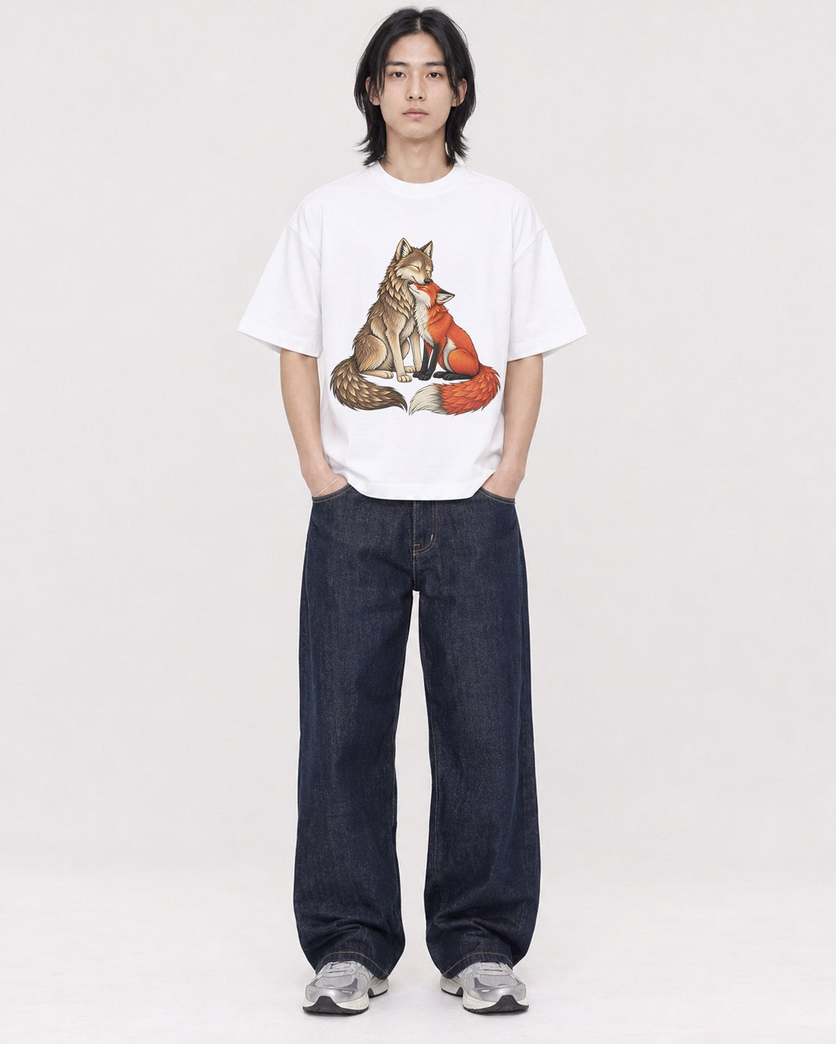 Mockup Boxy Heavyweight Tee White male full-body 41