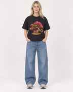 Mockup Boxy Heavyweight Tee Black female full-body 08