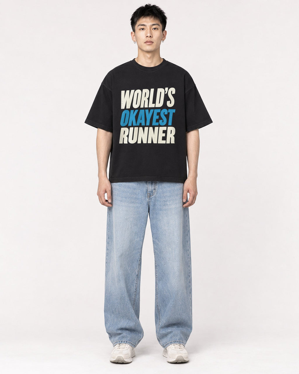 Mockup Boxy Heavyweight Tee Black male full-body 21