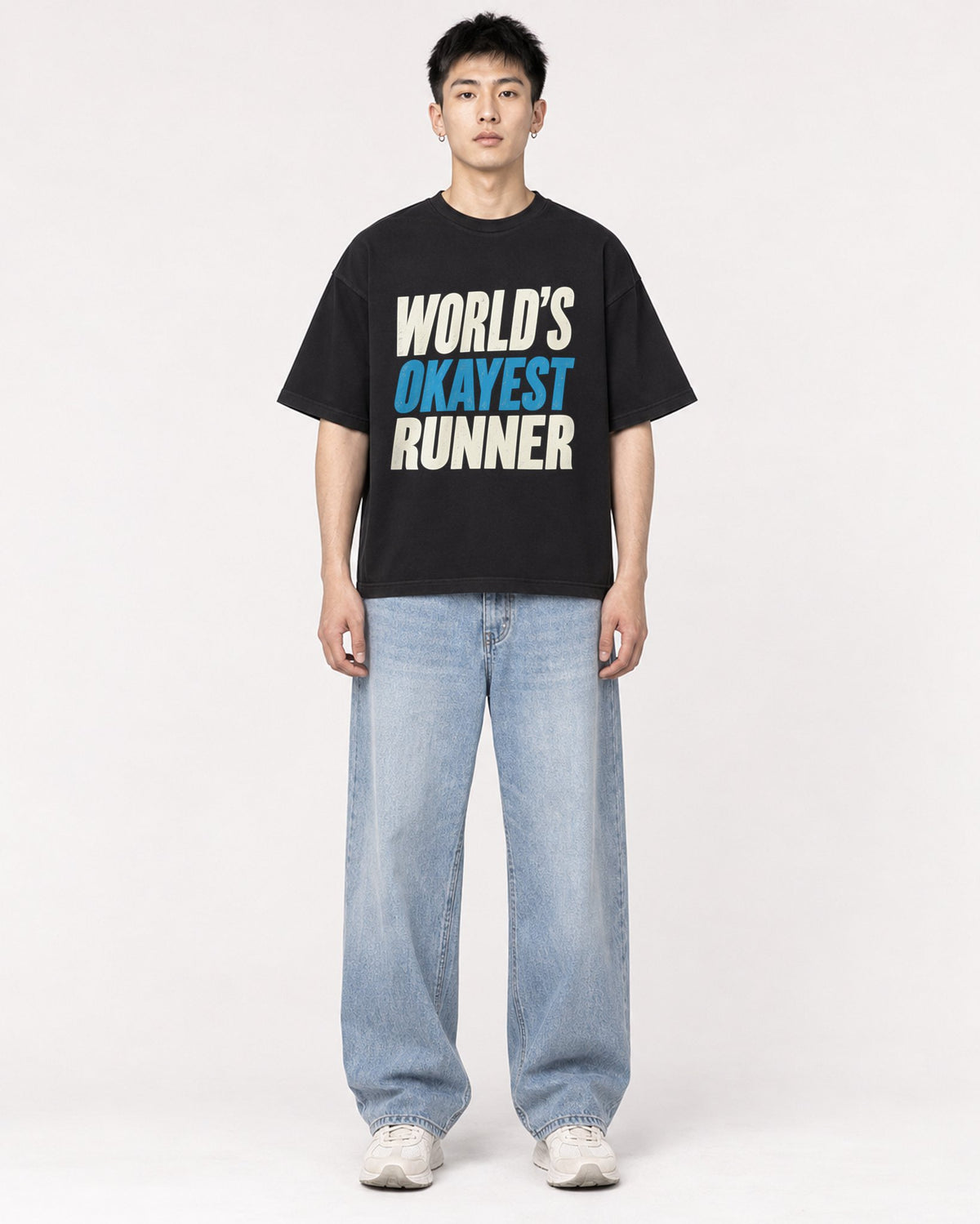 Mockup Boxy Heavyweight Tee Black male full-body 21
