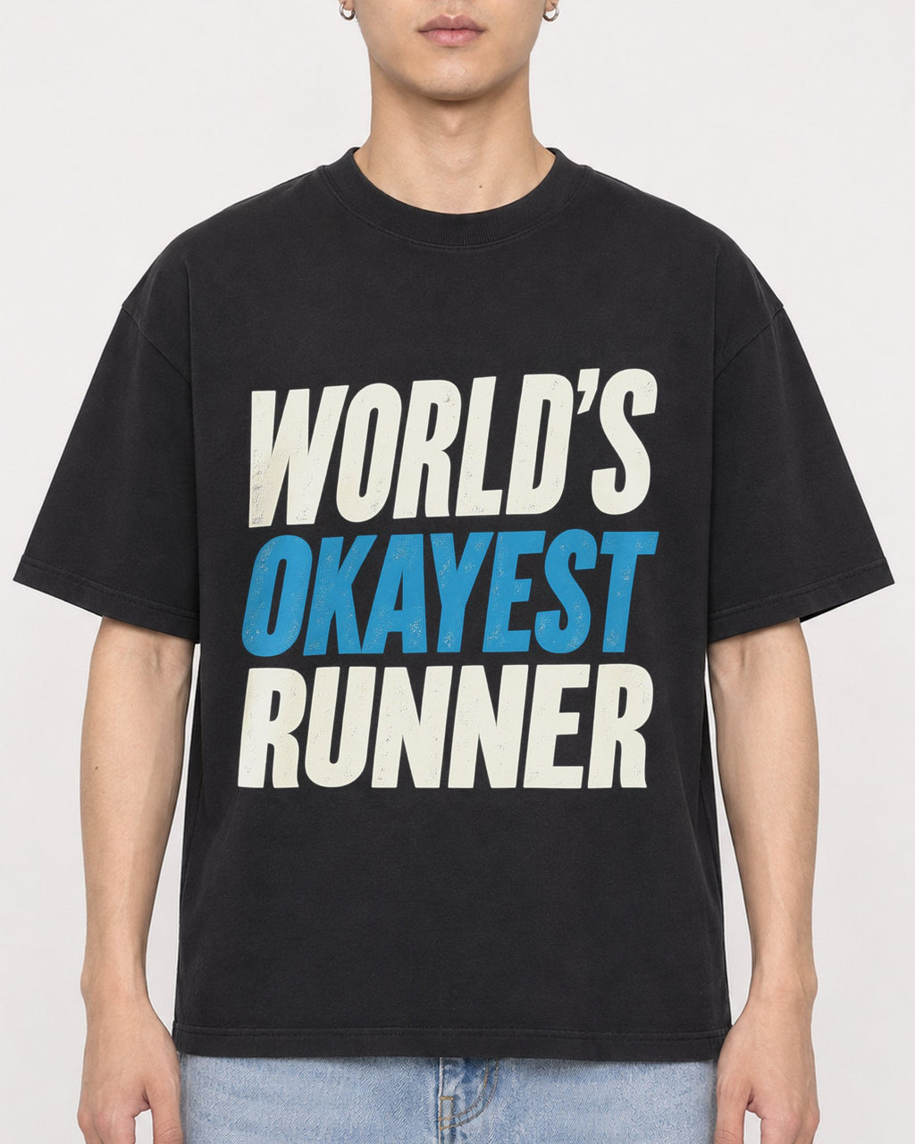 Mockup Boxy Heavyweight Tee Black male close-up 21