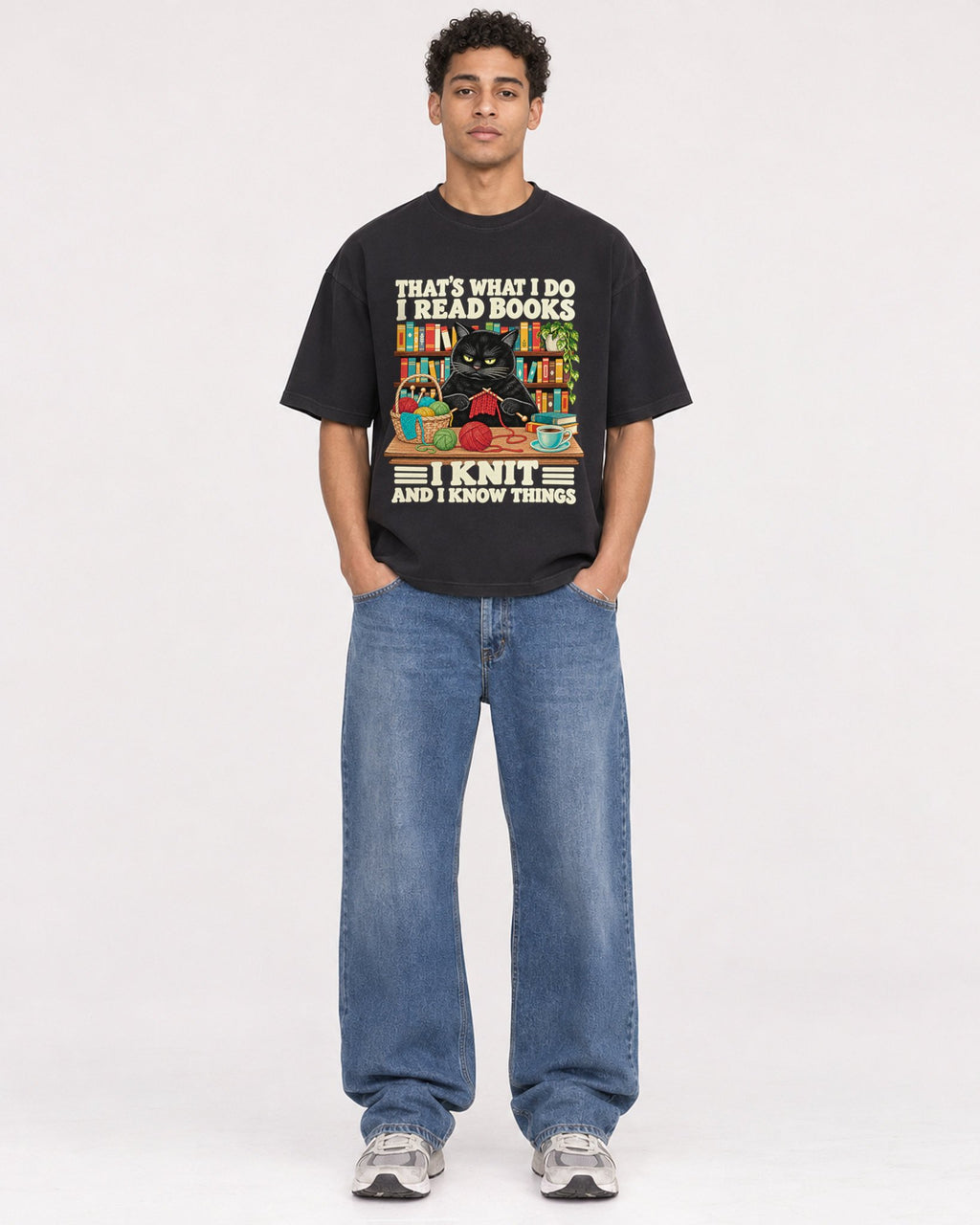 Mockup Boxy Heavyweight Tee Black male full-body 10