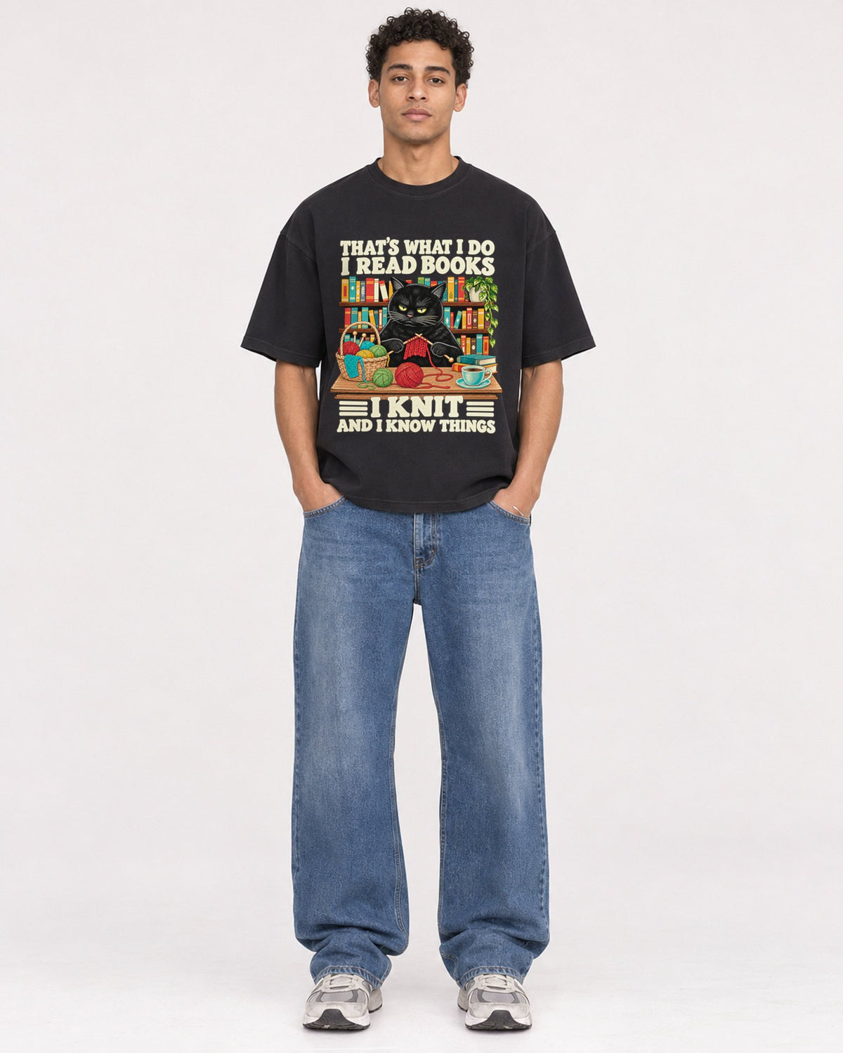 Mockup Boxy Heavyweight Tee Black male full-body 10