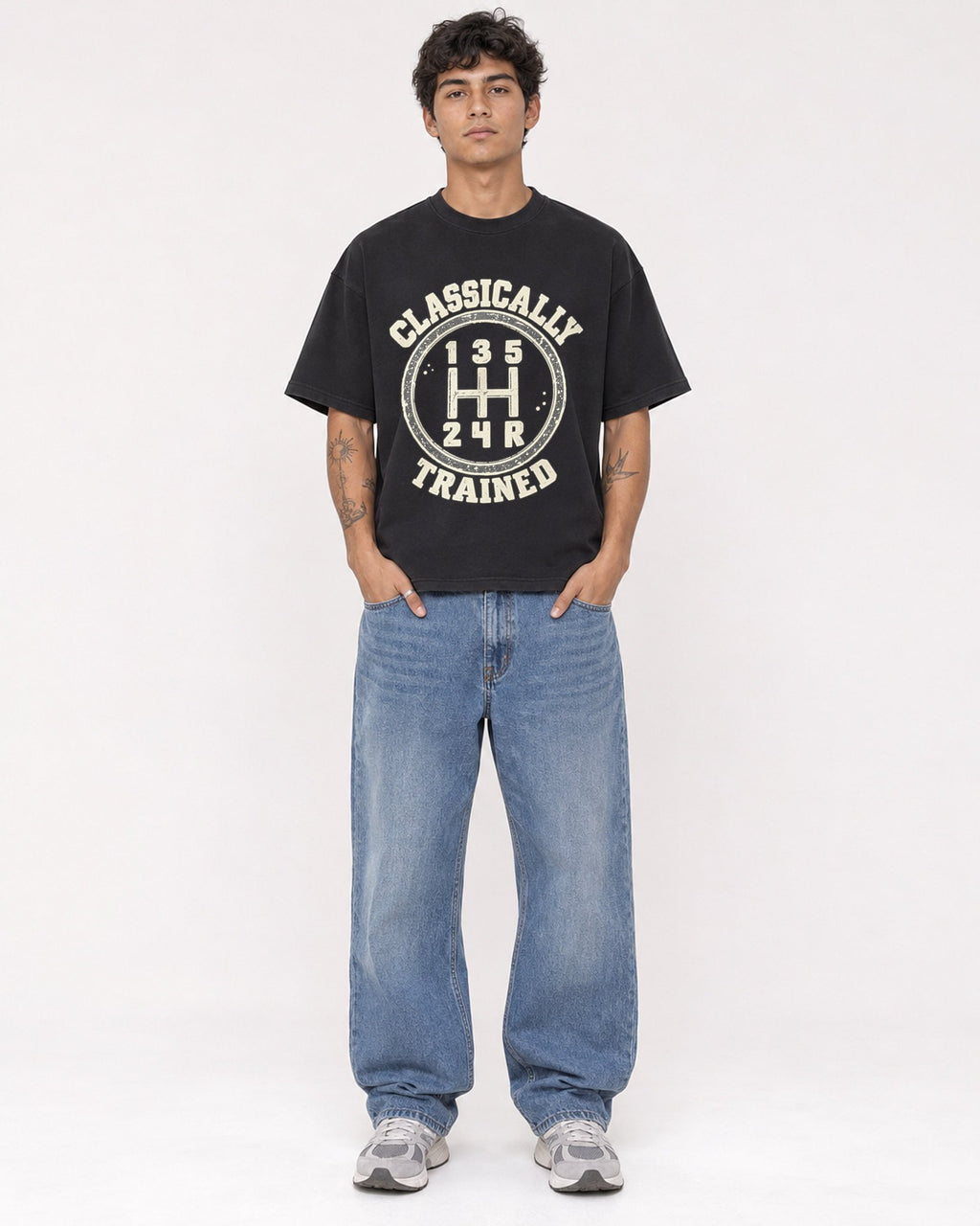 Mockup Boxy Heavyweight Tee Black male full-body 06