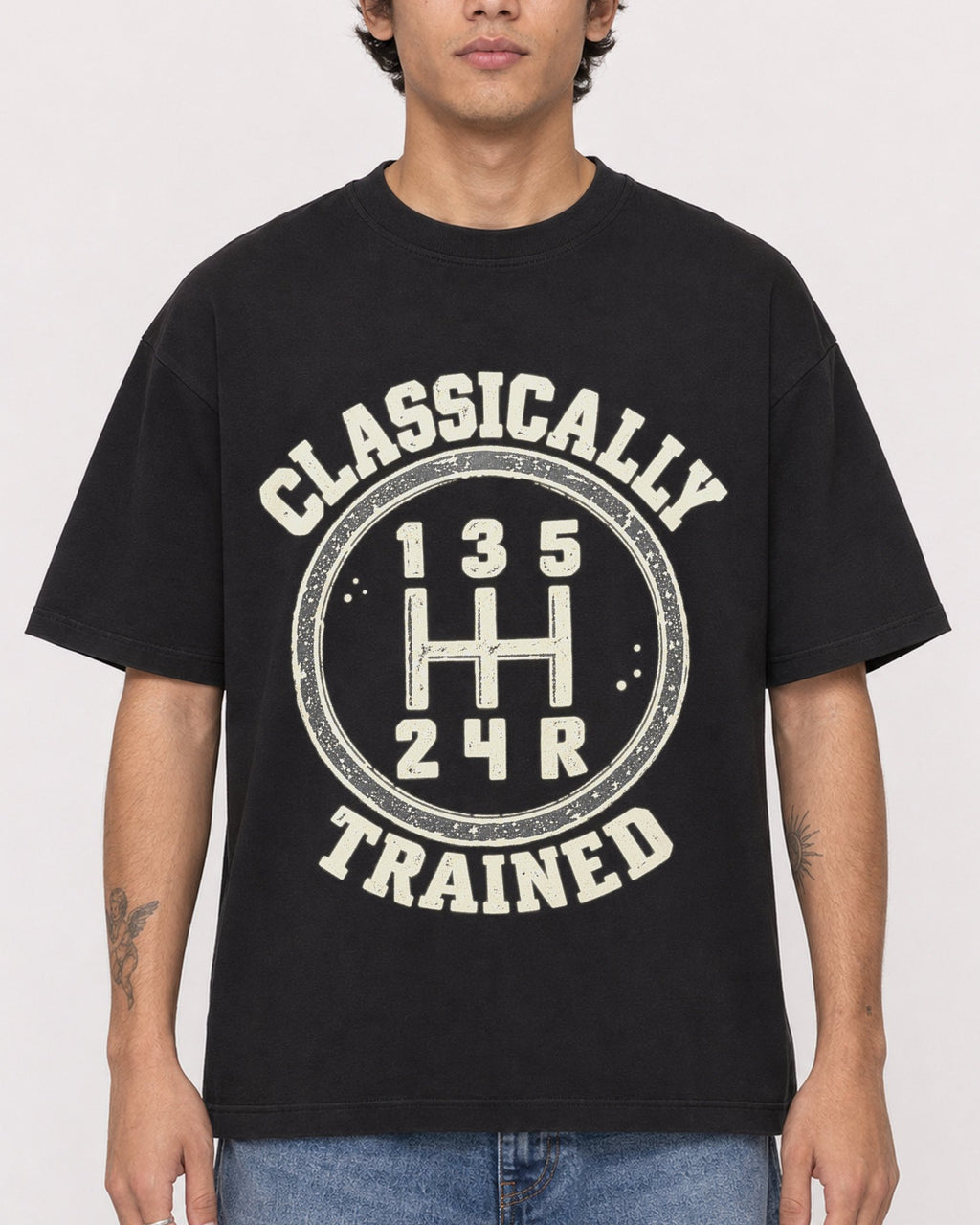 Mockup Boxy Heavyweight Tee Black male close-up 06