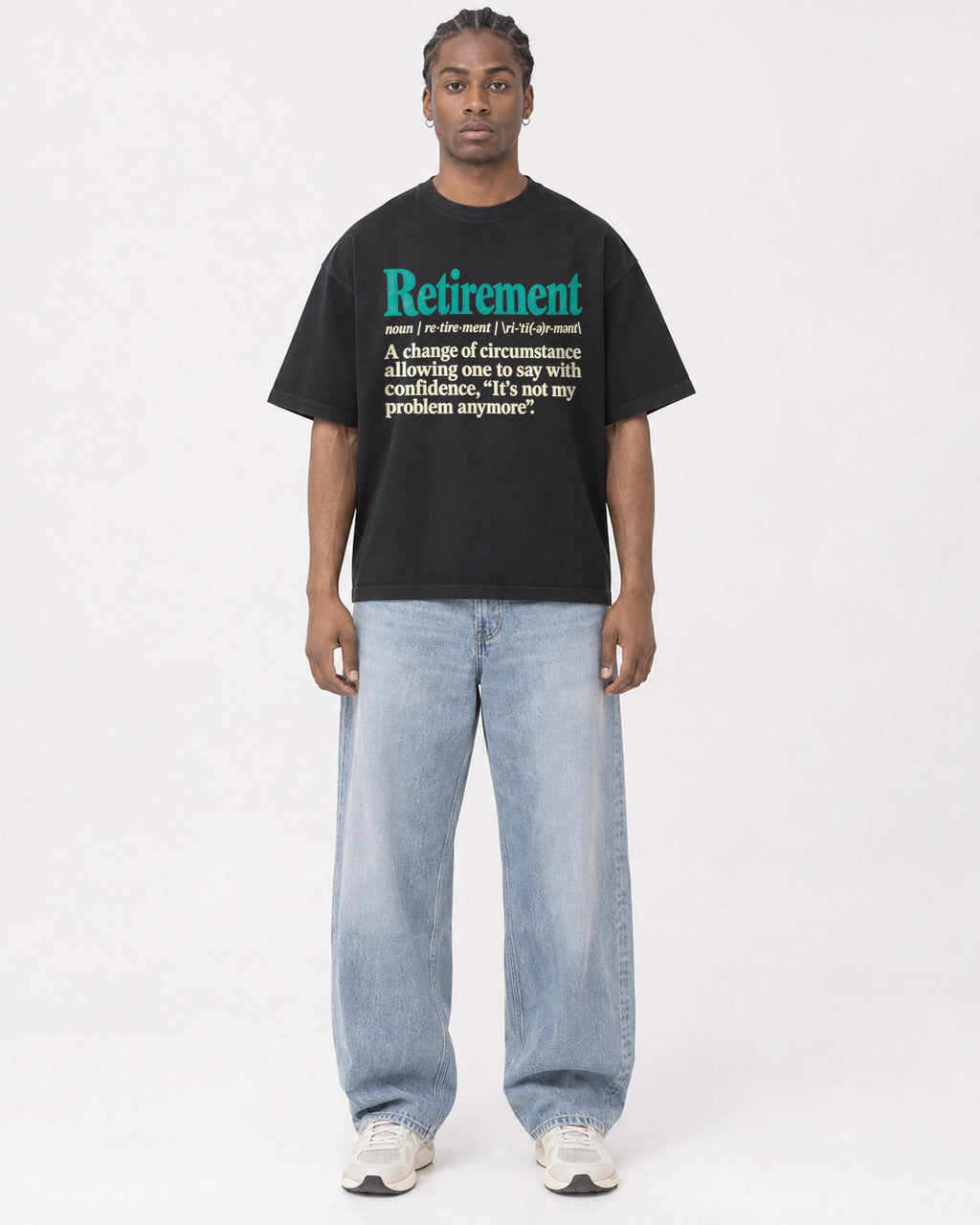 Mockup Boxy Heavyweight Tee Black male full-body 25