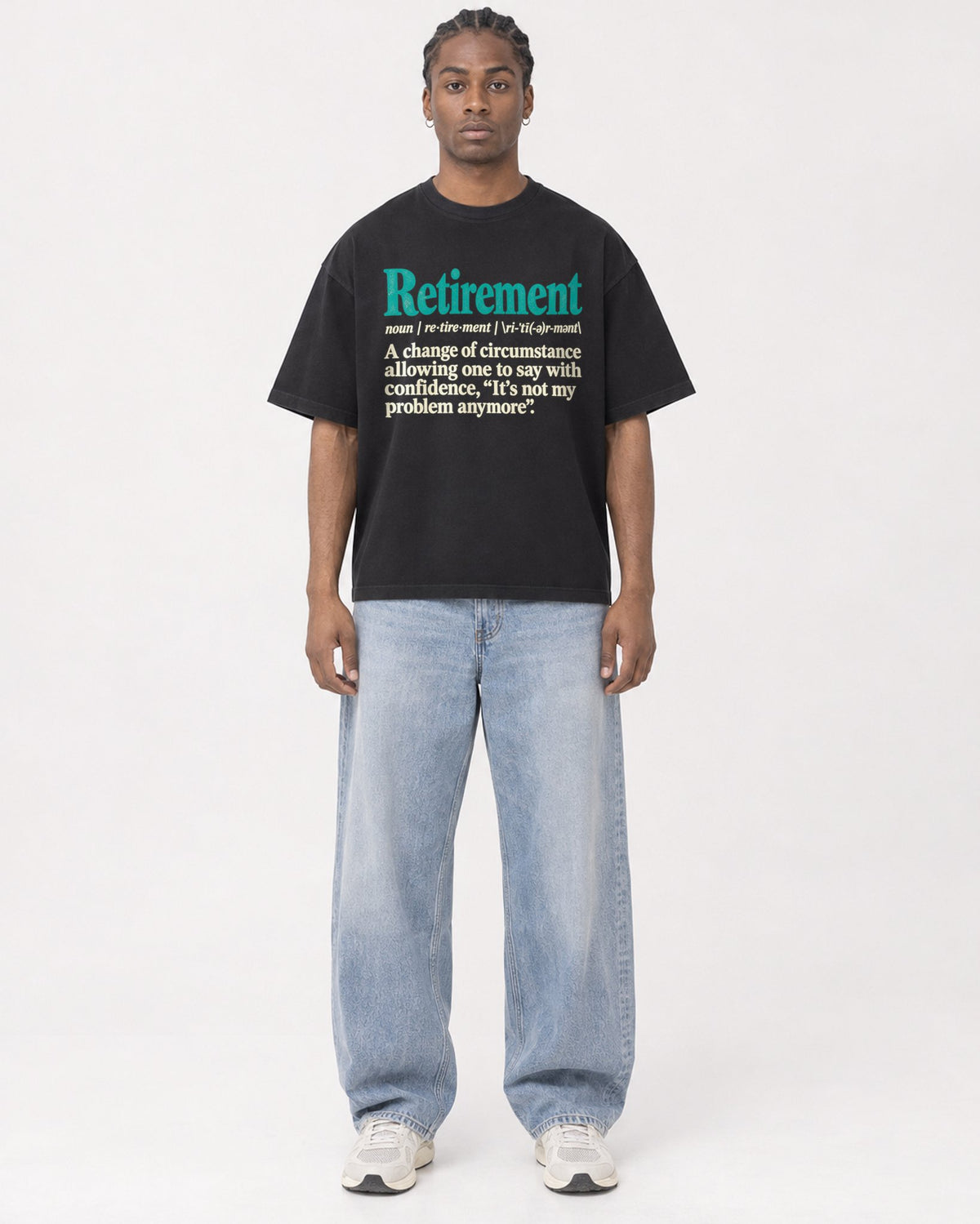 Mockup Boxy Heavyweight Tee Black male full-body 25