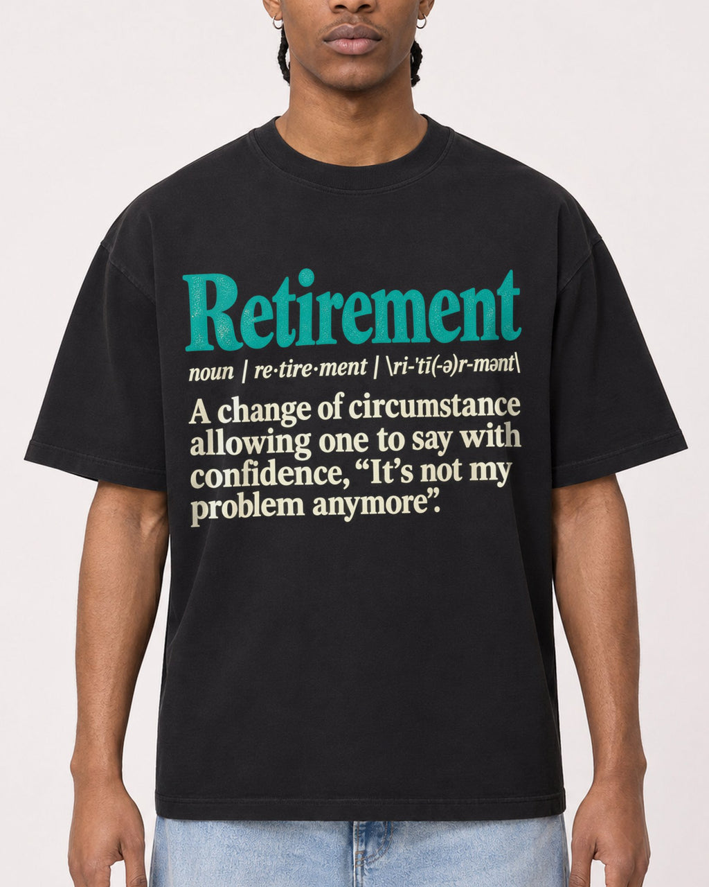 Mockup Boxy Heavyweight Tee Black male close-up 25