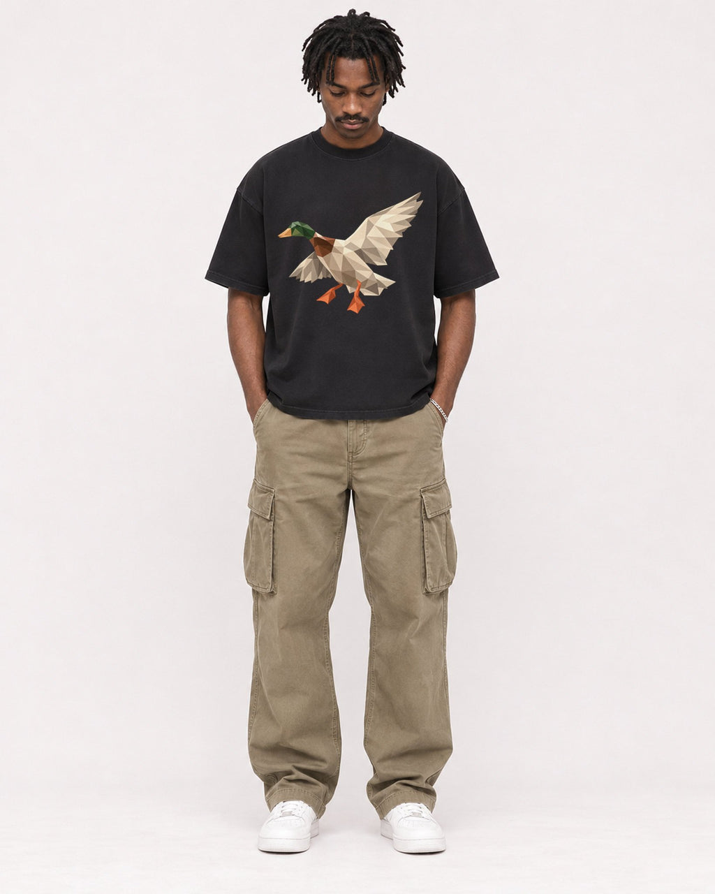 Mockup Boxy Heavyweight Tee Black male full-body 04