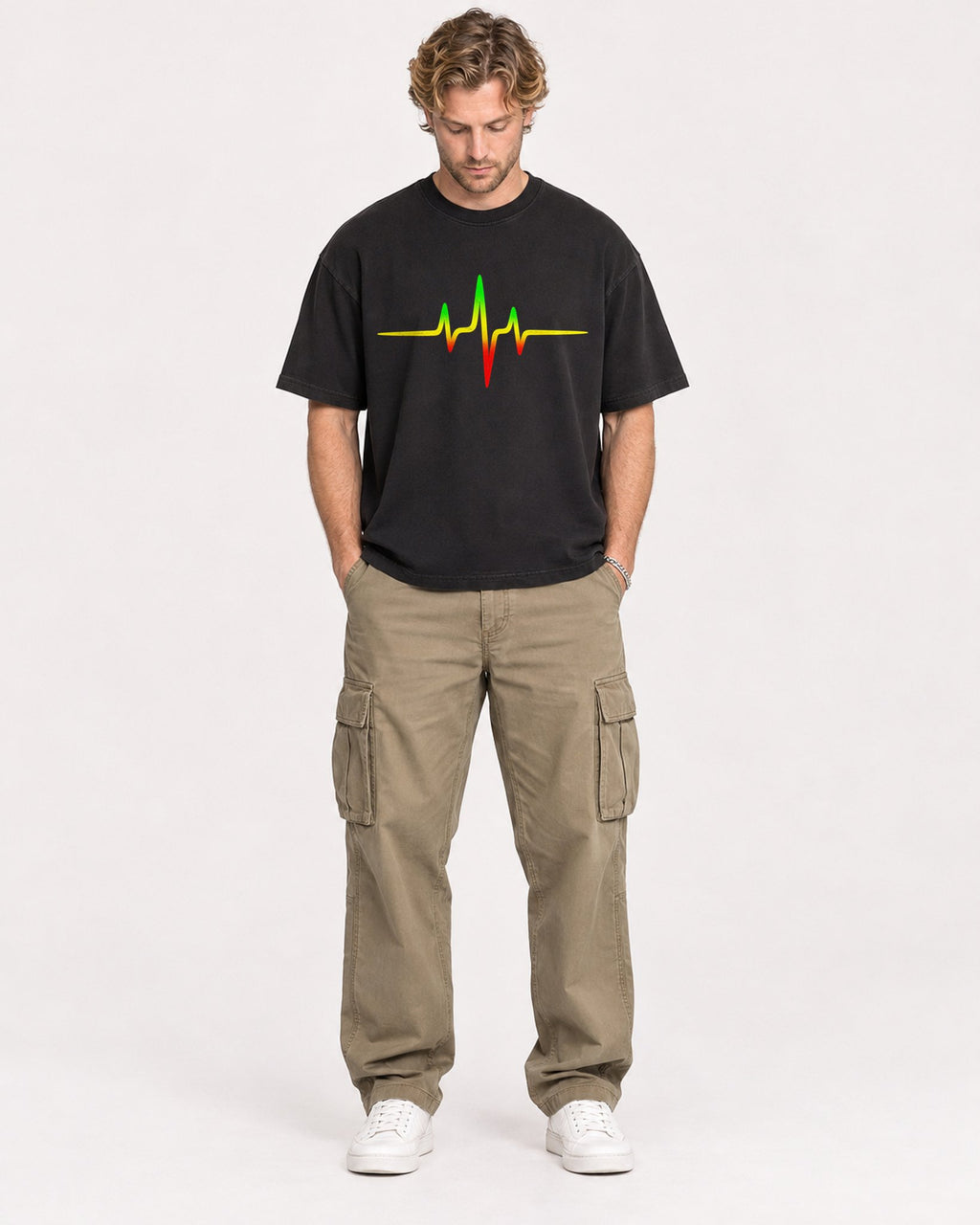 Mockup Boxy Heavyweight Tee Black male full-body 28